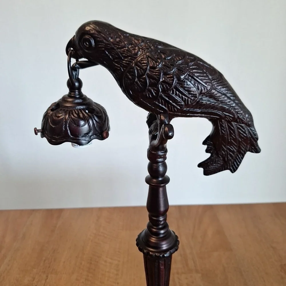 Vintage Art Deco Cast Iron Parrot W/ Lantern Lamp Working 18